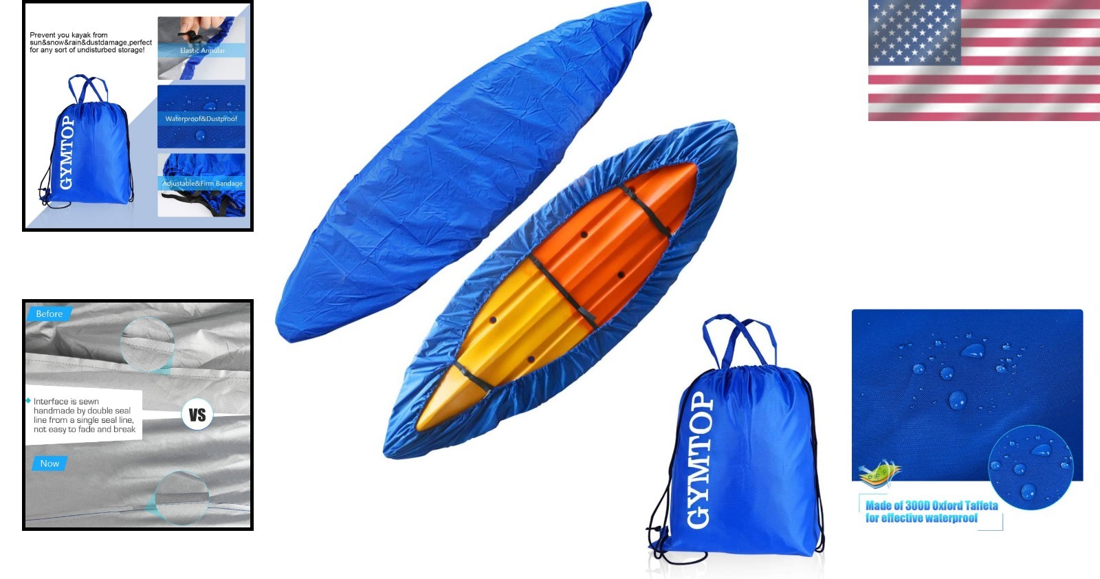 Waterproof Dark Blue Kayak Cover with Drawstring Bag – All-Season Protection