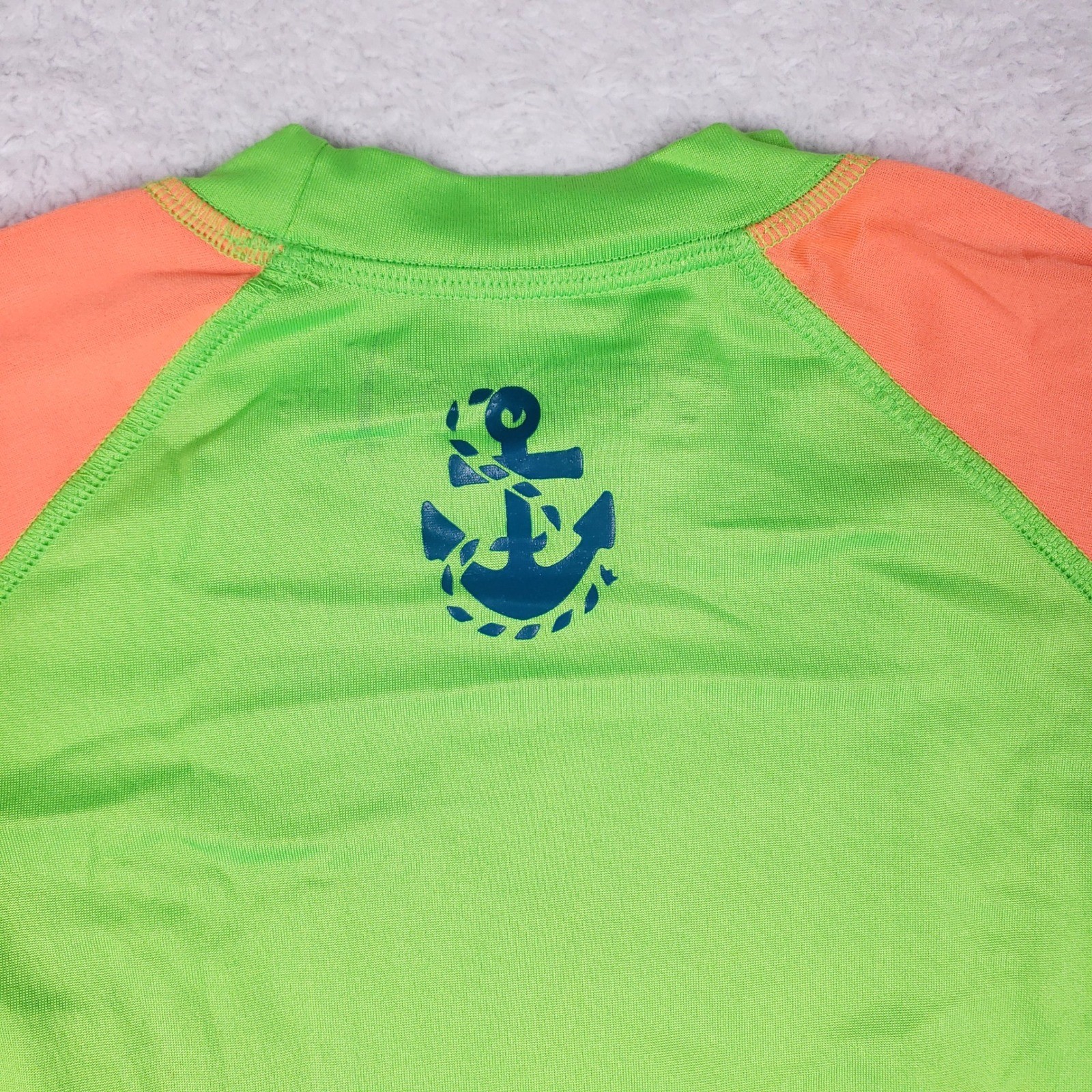 Cusma Rash Guard XG Long Sleeve Neon Green Orange Anchor UPF 50 Y2K Surf