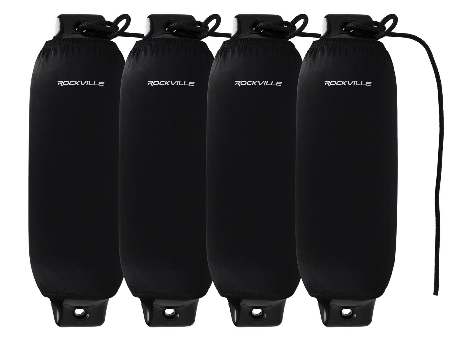 Rockville FEN485-BLACK Boat Fender Package 4 Bumpers 8.5″x27″, 4 Covers, 4 Lines