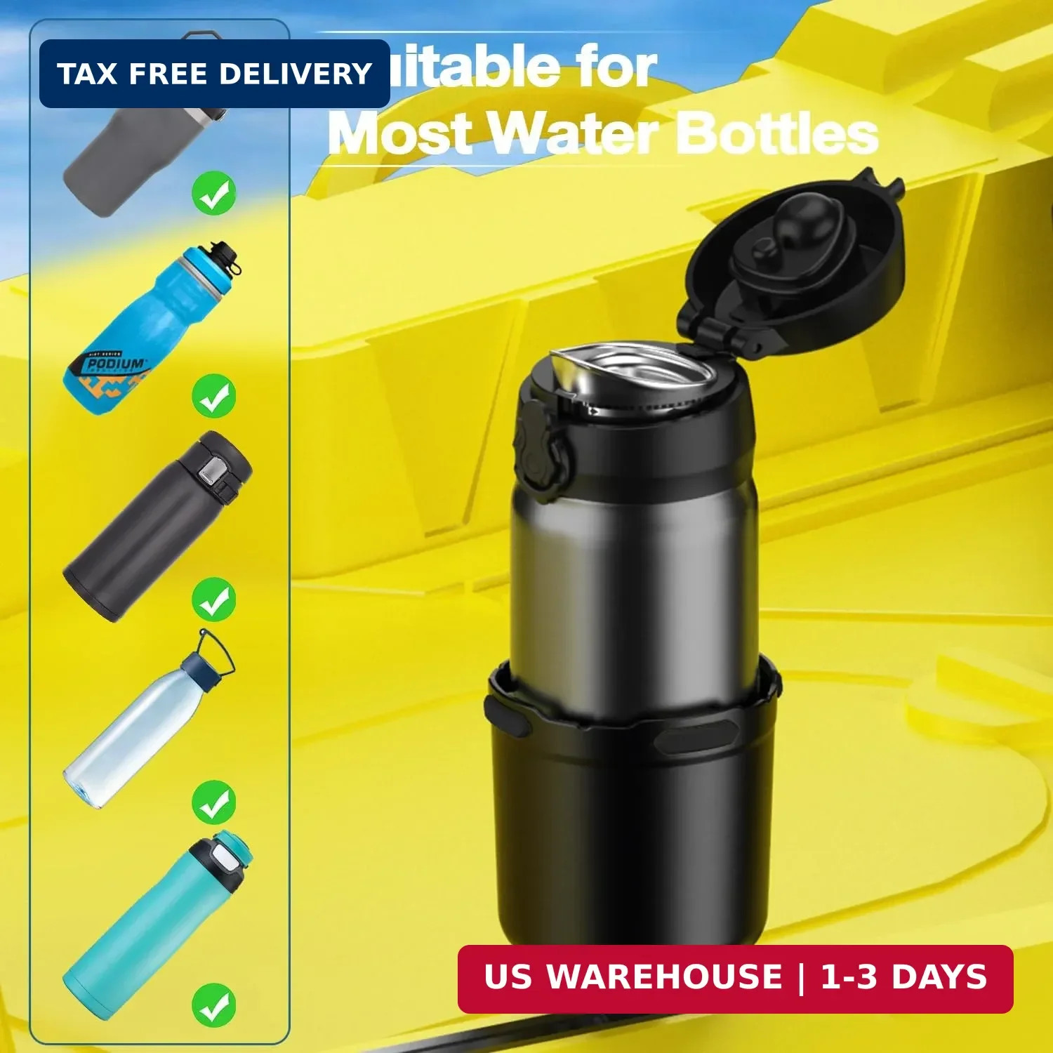 Kayak Cup Holder with Rubber Tab, Multifunctional Kayak Water Bottle Holder Drin