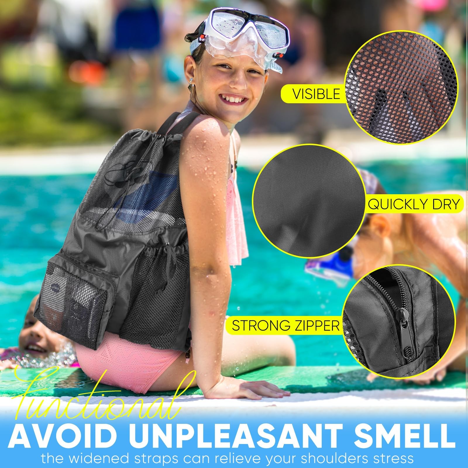 Mesh Swim Bag Beach Drawstring Backpack, Waterproof Gym Bags for Women and Me…