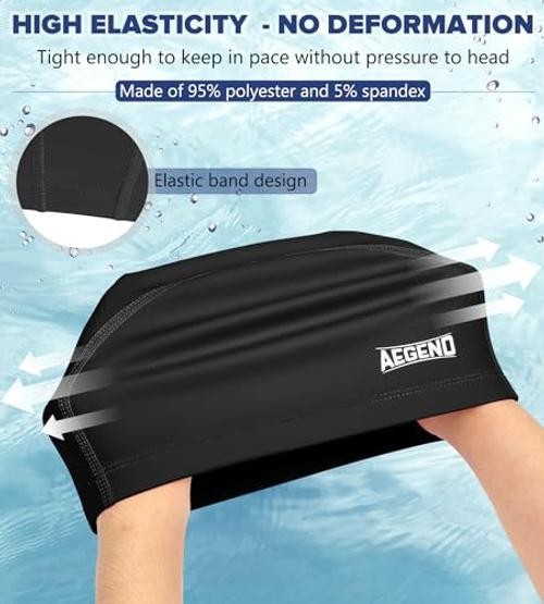 Fabric Swim Cap, Silicone Waterproof Layer – Breathable Medium 1 Pack-Black