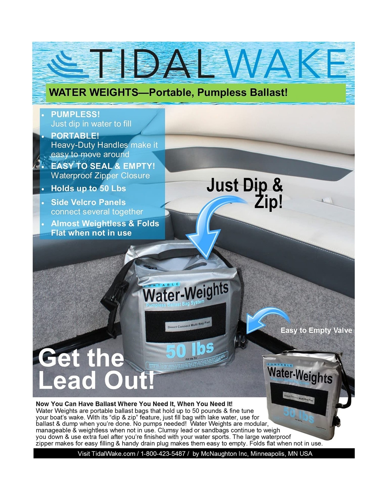 Water-Weights Ballast Bags – Set of 2 – Each Bag Holds 50 Pounds of Lake Wate…