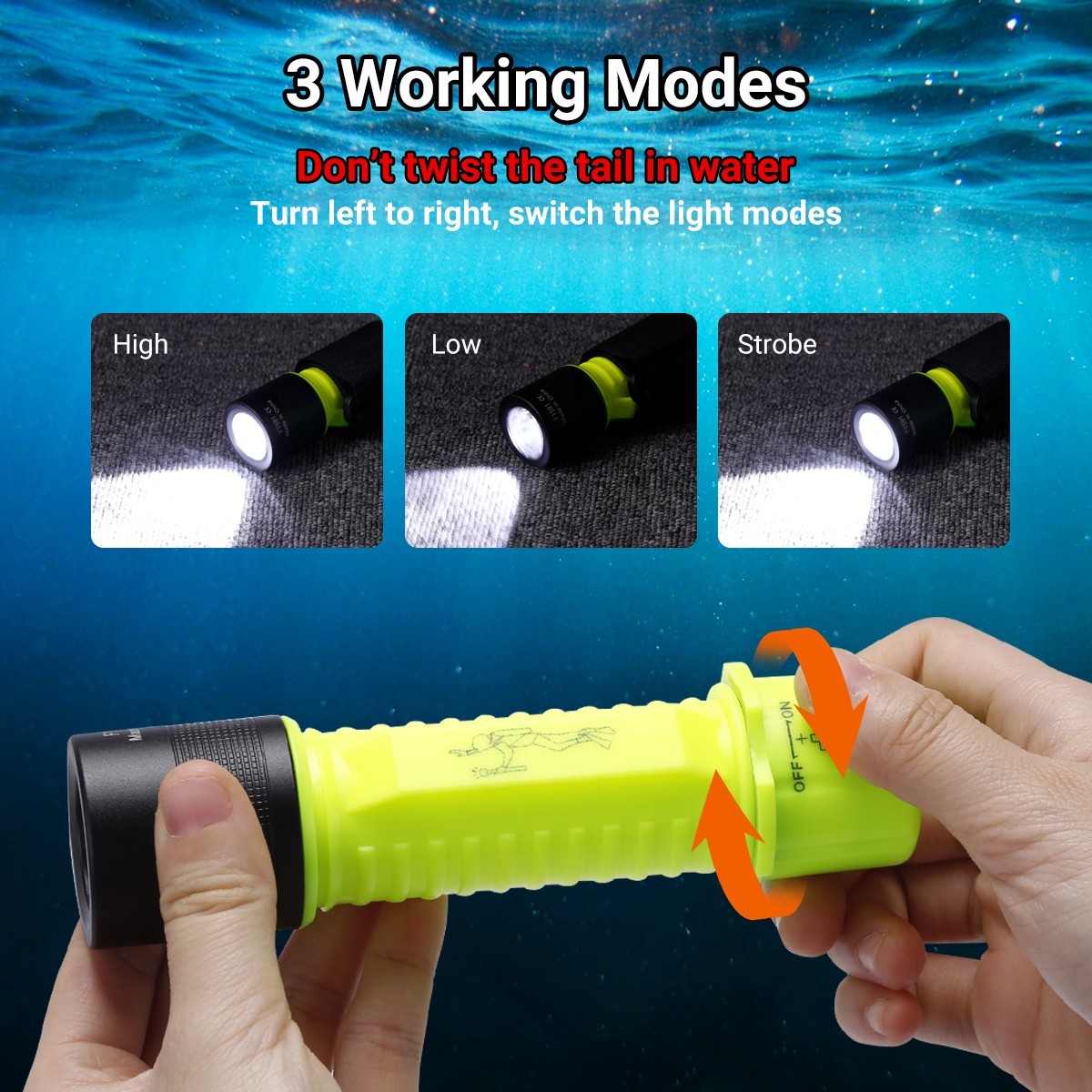 Waterproof LED Underwater Flashlight Diving Light Dive Scuba Lamp Professional