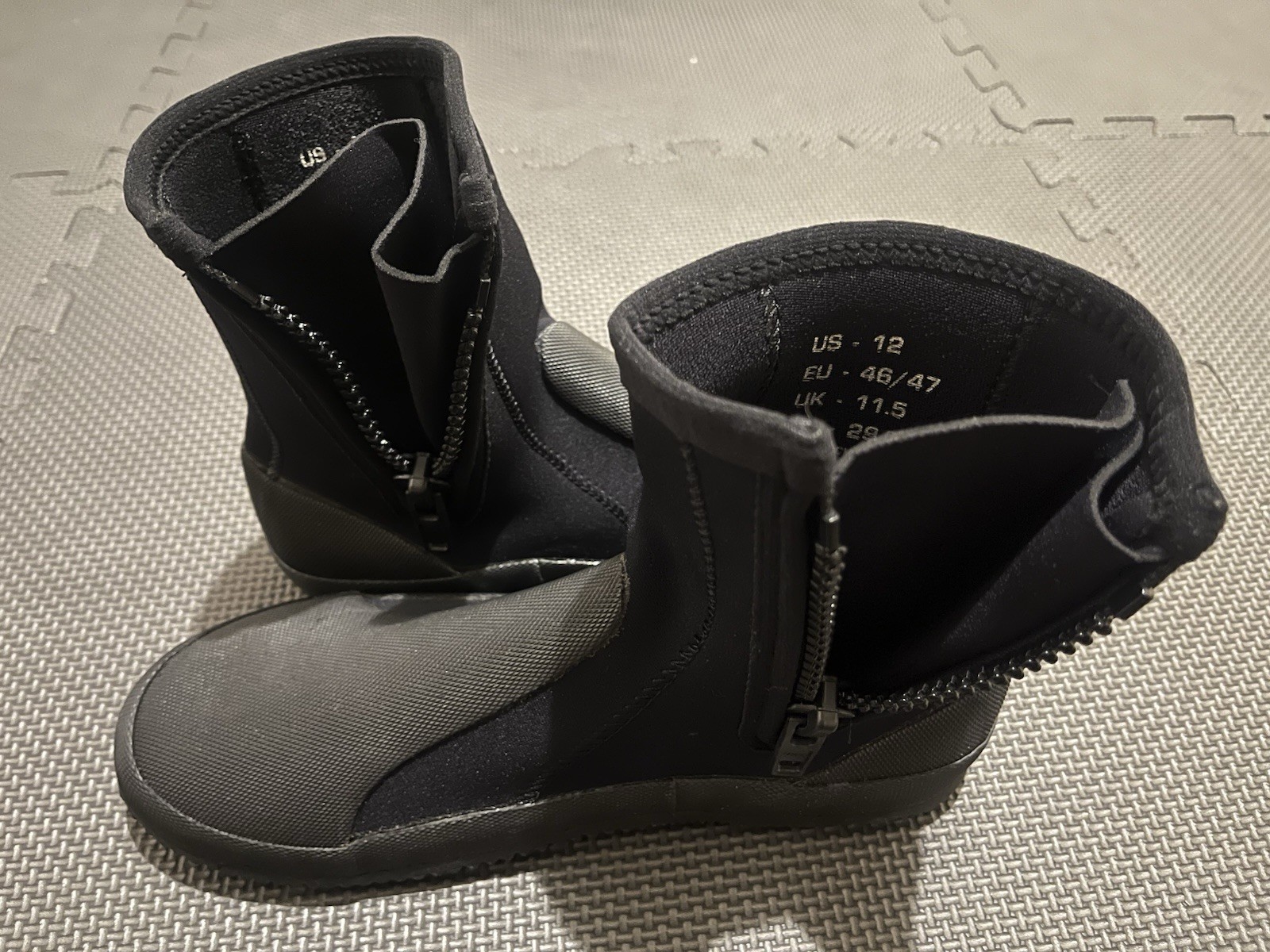 Deep See Black Neoprene Water Boots/Booties w/ Side Zipper, Adult US 12