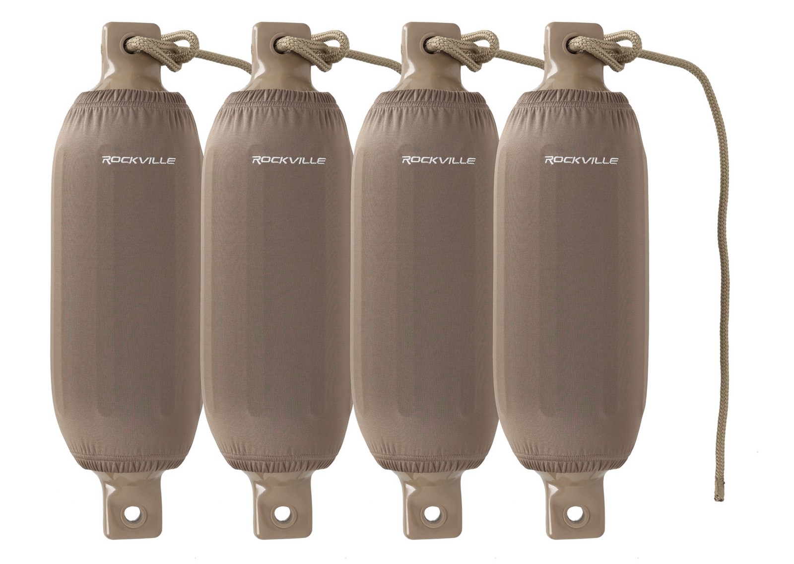 Rockville FEN465-SAND Boat Fender Package 4 Bumpers 6.5″x23″, 4 Covers, 4 Lines