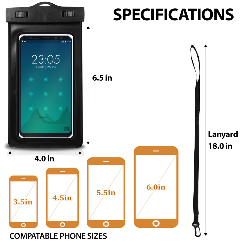 Swimming Waterproof Underwater Dry Bag Pouch Clear Cell Phone Case Cover 2-PACK