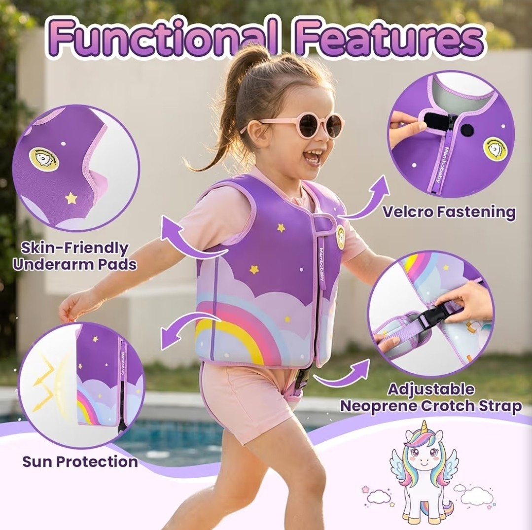 New MamboBaby Kids Swim Vest w/ Built In Detachable Buoyancy Boards, 4-5 Years,