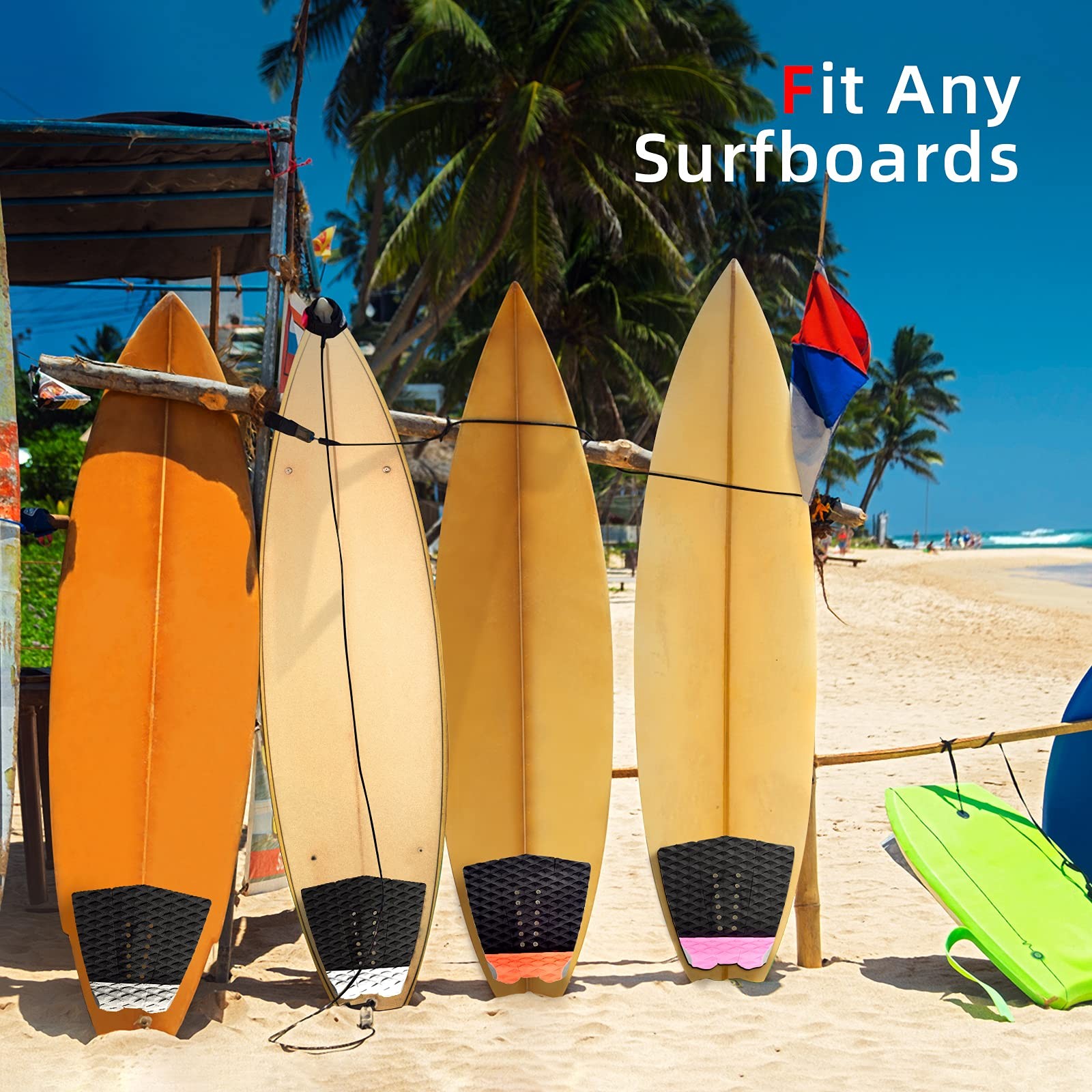 Abahub 3-Piece EVA Surfboard Traction Pad, Deck Pad 12.4 inches x 5″, Black