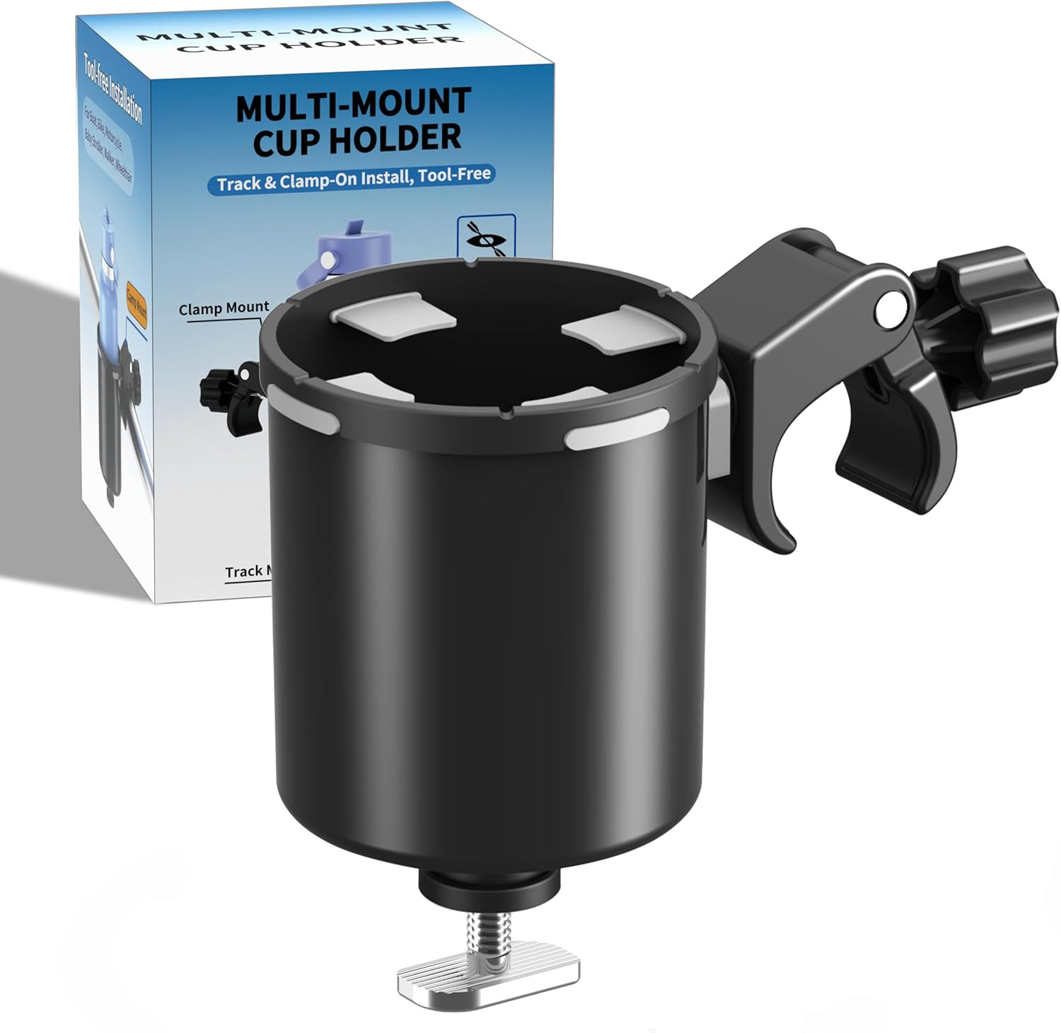 Upgraded Kayak Cup Holder with Track & Clamp Mount, 360° Adjustable Cup Holder F