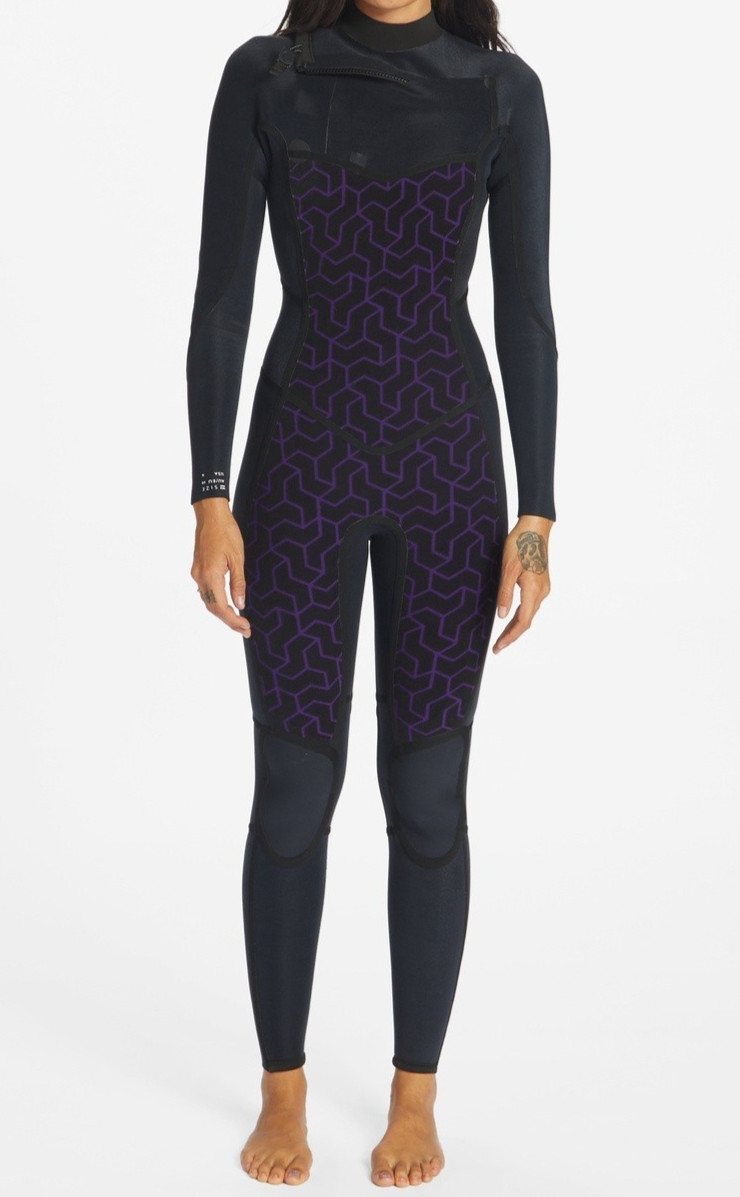 Billabong Synergy 4/3mm Chest Zip Full Wetsuit Womens 10 Wild Black Leopard NEW