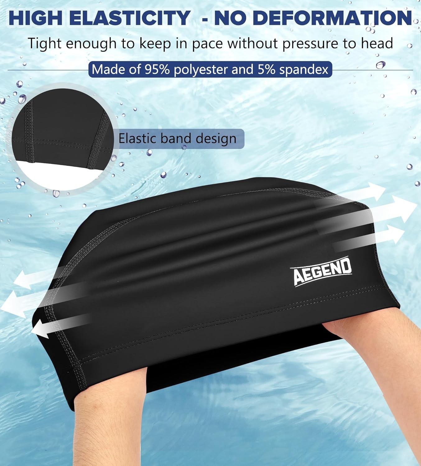 1 Pack Fabric Swim Cap Silicone Waterproof Layer Breathable Cloth Large Black-L