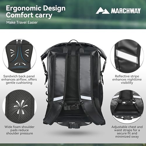 Waterproof Roll Top Backpack Dry Bag 20L/30L/45L, Ergonomic Cushioned Back, Hip