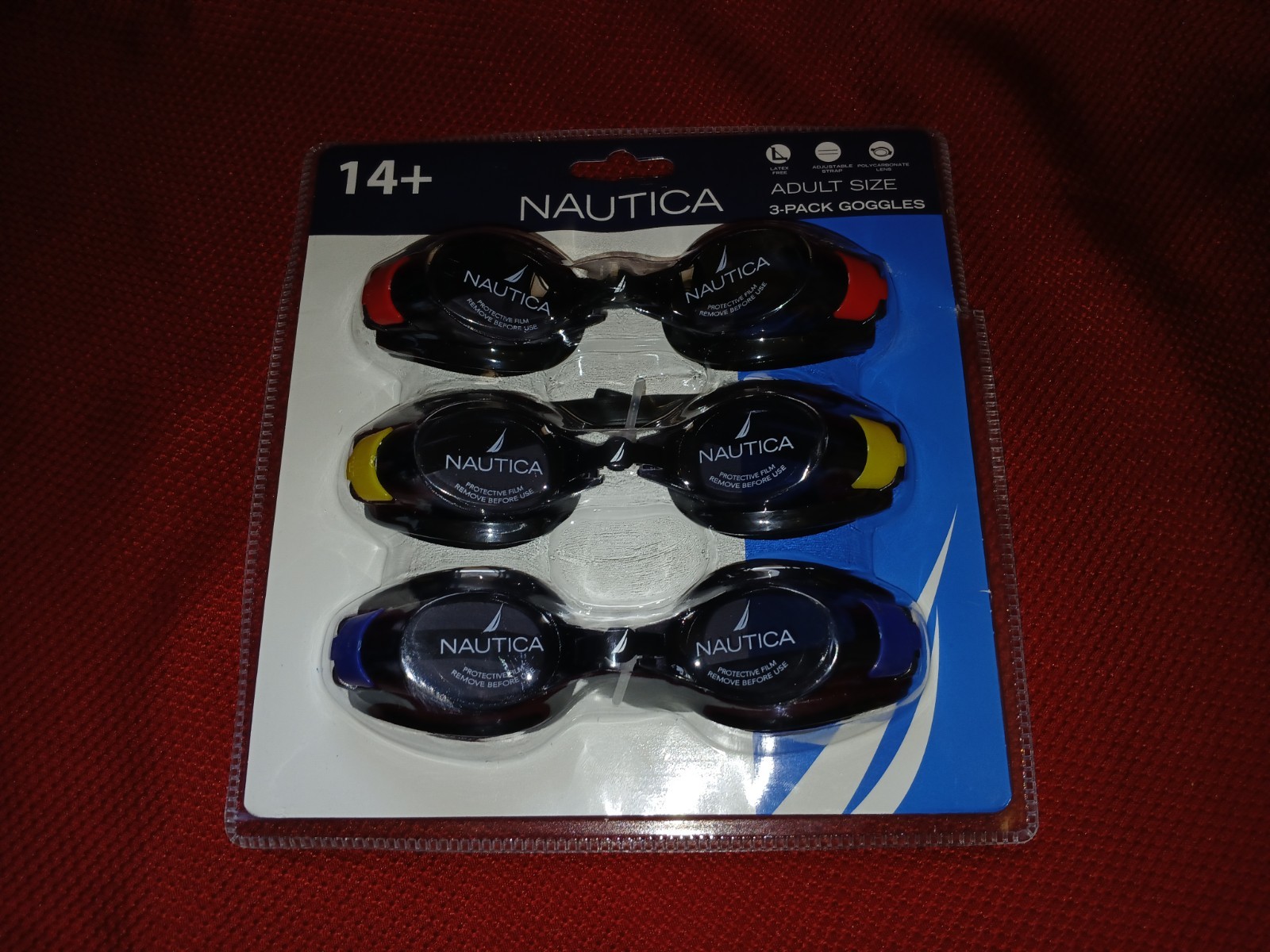 Nautica Adult Size Goggles 3 Pack – Black/Red, Black/Yellow & Black/Blue-tg