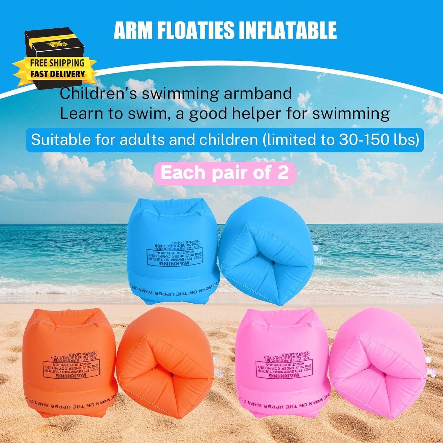 Inflatable Arm Floaties – Water Wings Swim Arm Bands Floatation Floaties, PVC Po