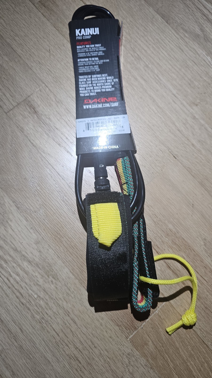 Dakine KAINUI PRO COMP 5′ x 3/16″ Surf Surfing Leash Black, Green, Yellow, Red