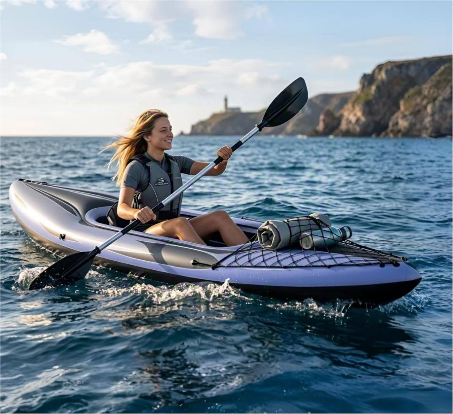 Nuwani 9ft Inflatable Fishing Kayak, 1-Person Foldable Boat, 220lb Capacity