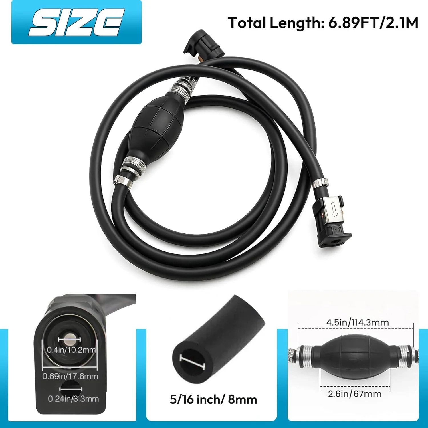 5/16″ 8mm Fuel Line Assembly, 6.8FT Marine Outboard Boat Motor RVs Fuel Gas Line