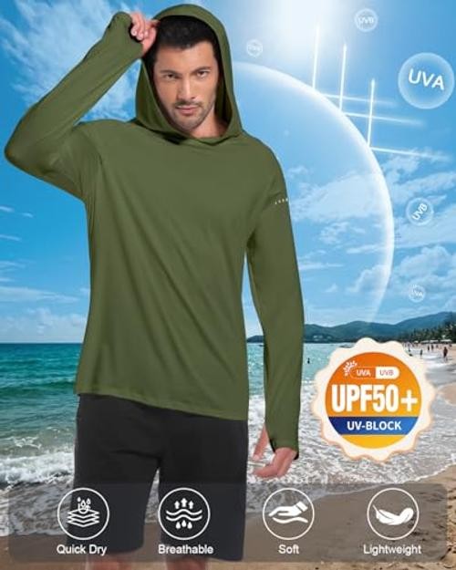 4 Pack Mens Sun Hoodie UPF Large Black-heather Deep Gray-deep Blue-army Green