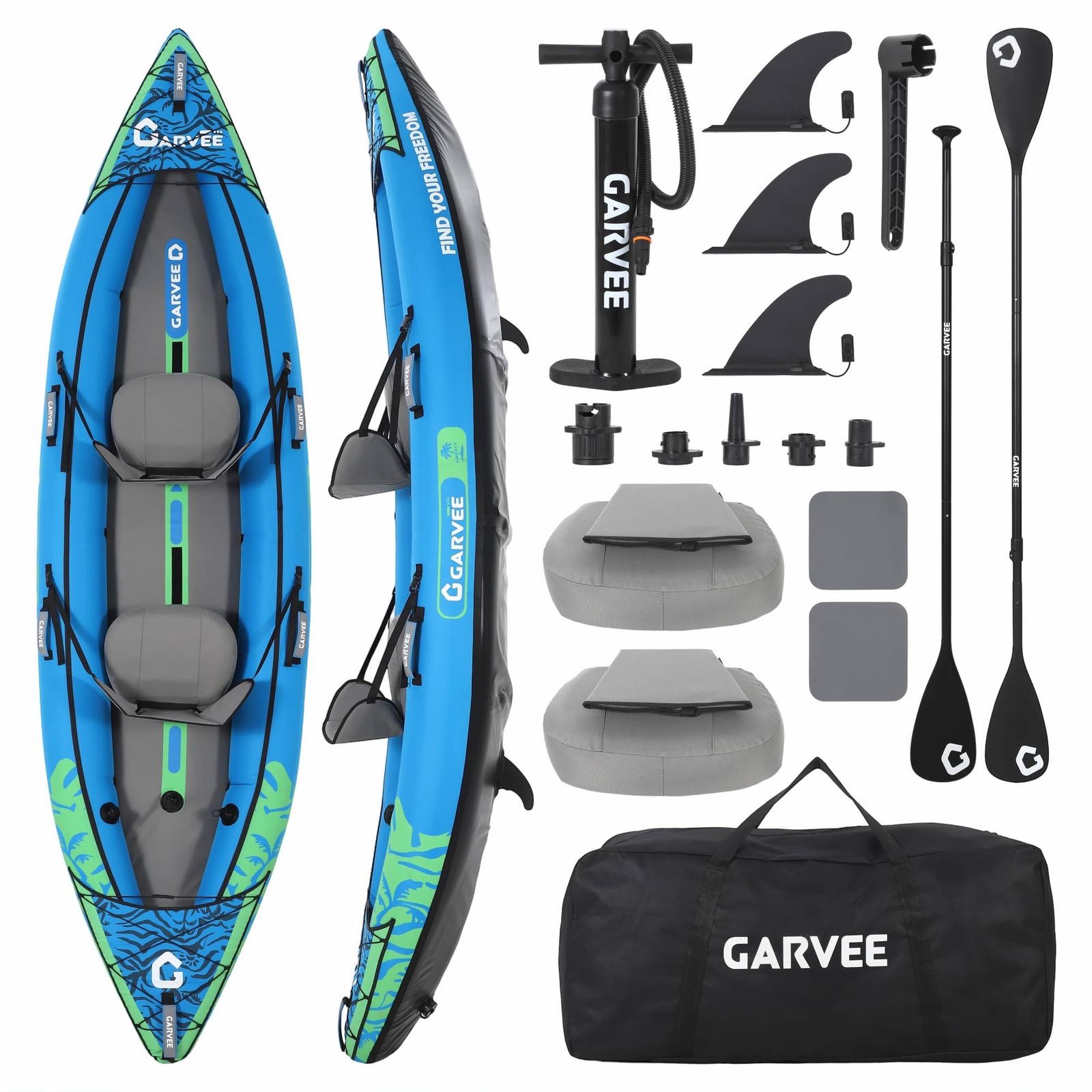 Inflatable Fishing Kayak 12FT 450lbs Capacity w/2 Seats Paddles Storage Bag