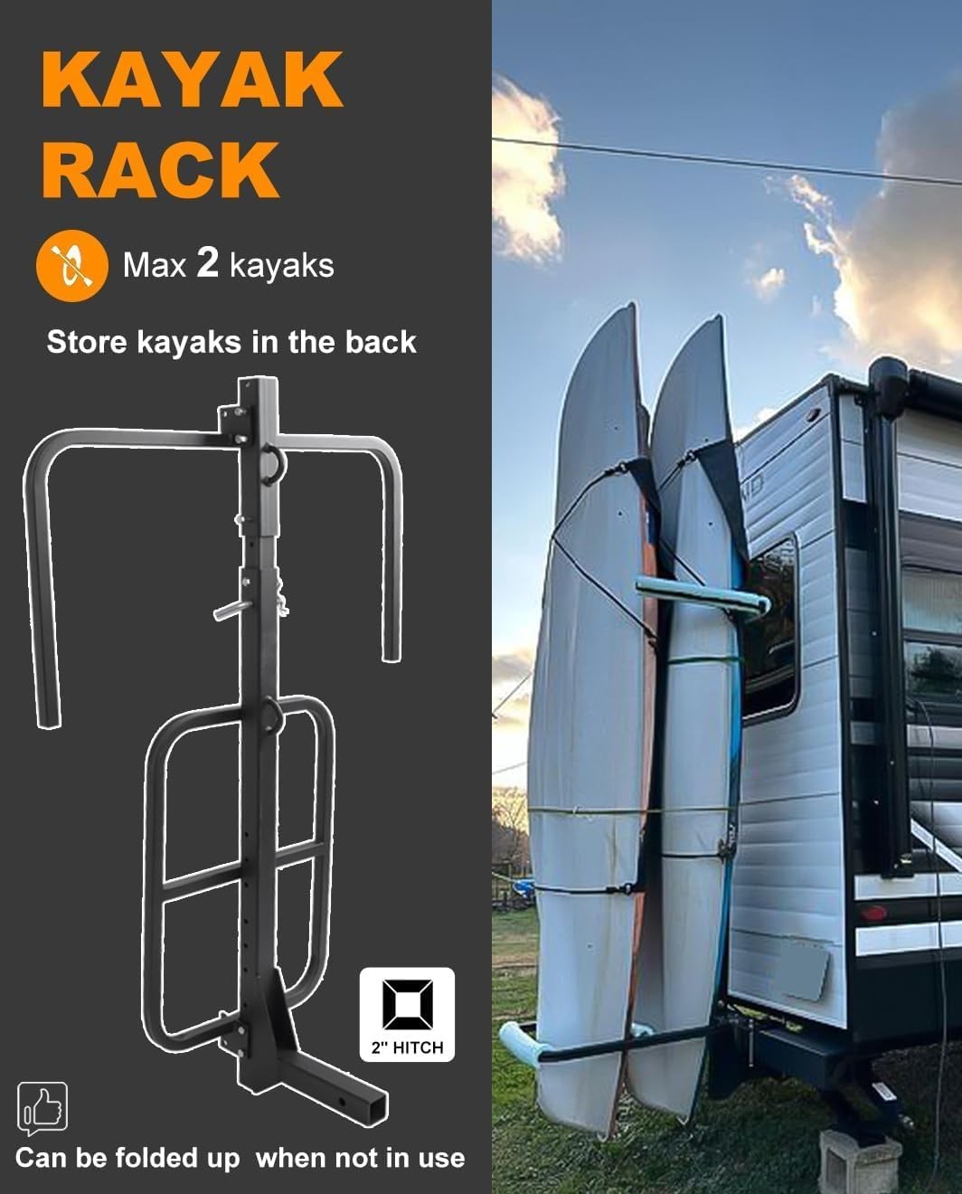 Vertical Kayak Carrier RV Hitch Mount 2 Kayaks 150LBS