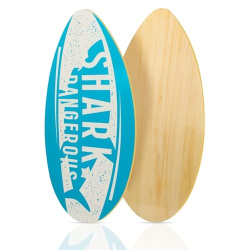 Skimboard 35 Inch Skim Boards for Beach Adults ＆ Kids, High Gloss Blue shark