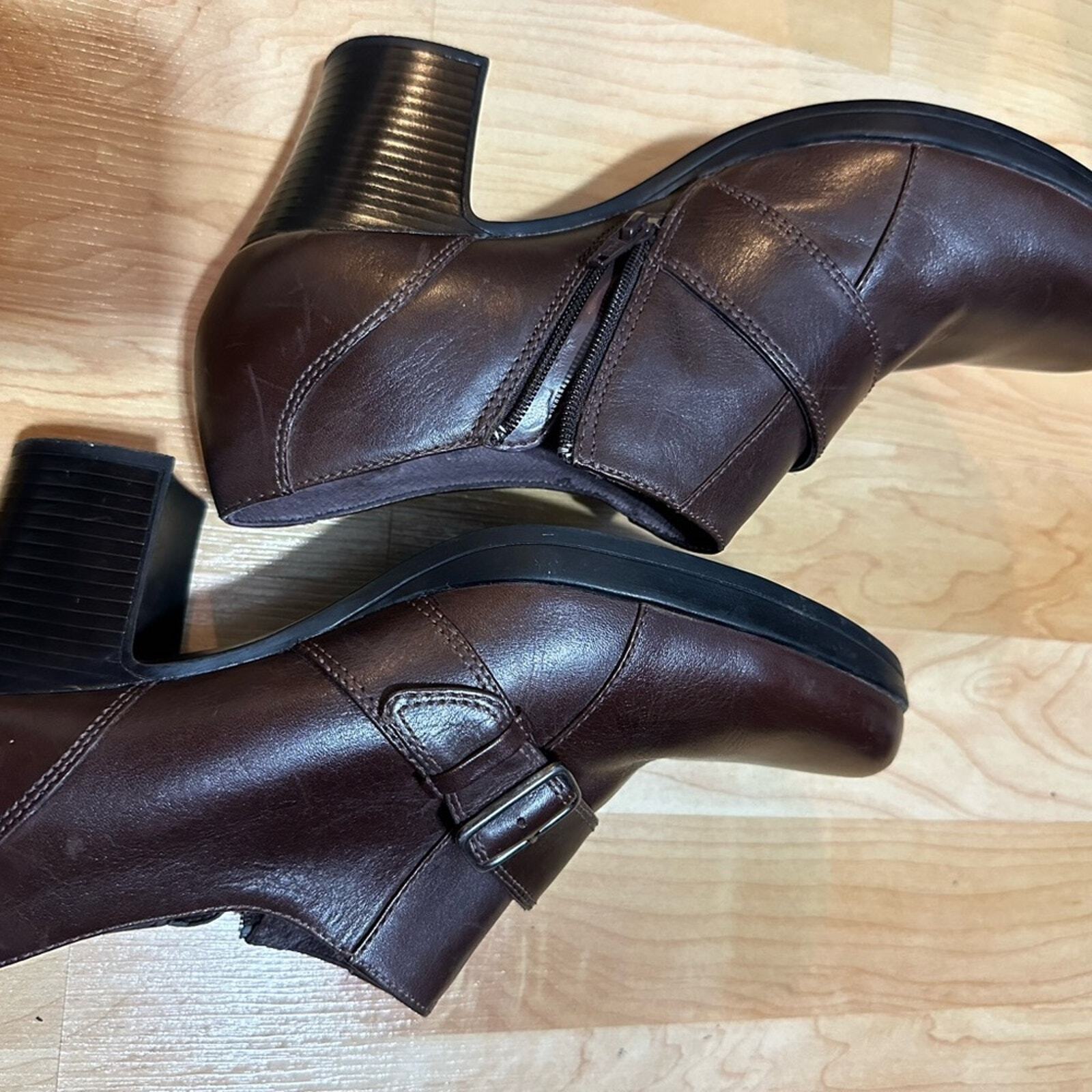 Clarks Cognac women Ankle Bootie size 10 2 1/2 “ heel