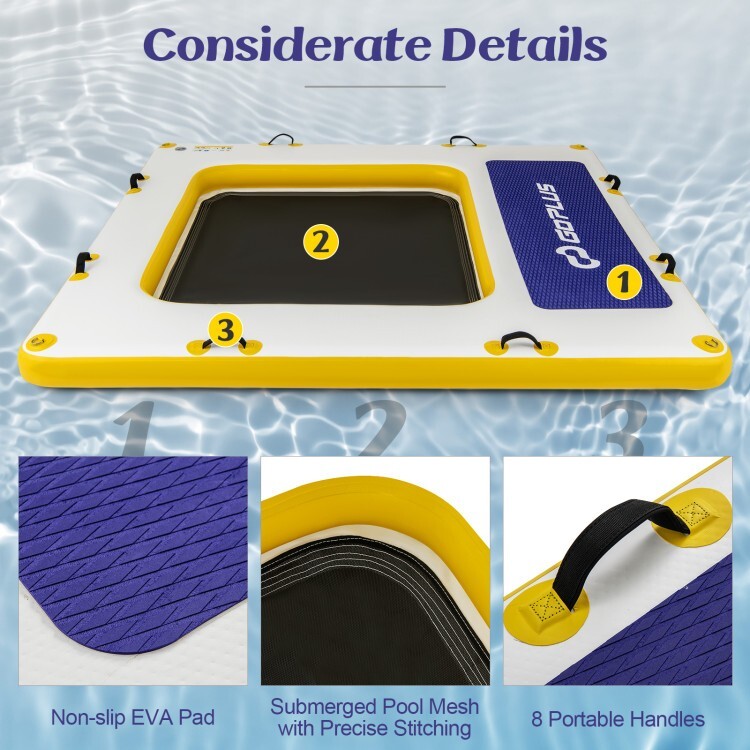 8′ x 8′ Inflatable Floating Dock Platform 3 People & Mesh Swim Lounge, Carry Bag