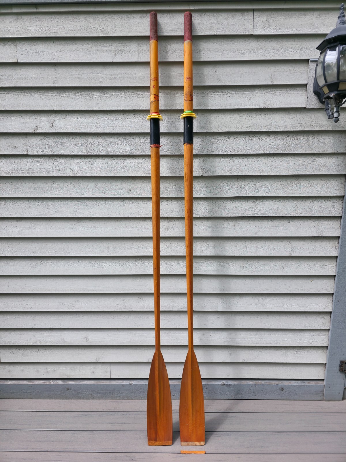 BEAUTIFUL VINTAGE Old Wooden Paddles Oars SPOON CURVED BLADES Measures 91″