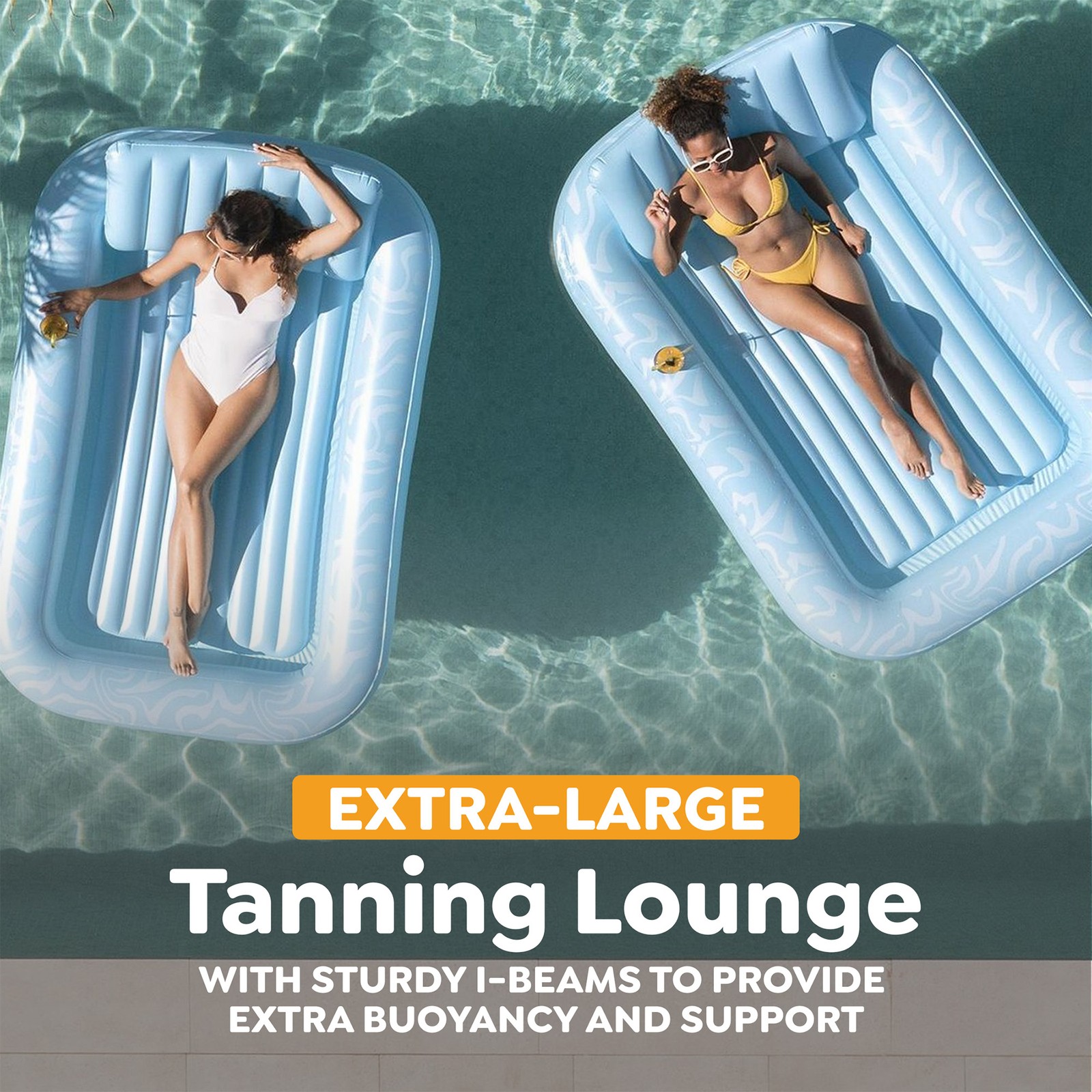 H2OGO! Sun-Kissed Tanning Lounge, 6’8″ x 54″ x 10″ XL Inflatable Pool Float