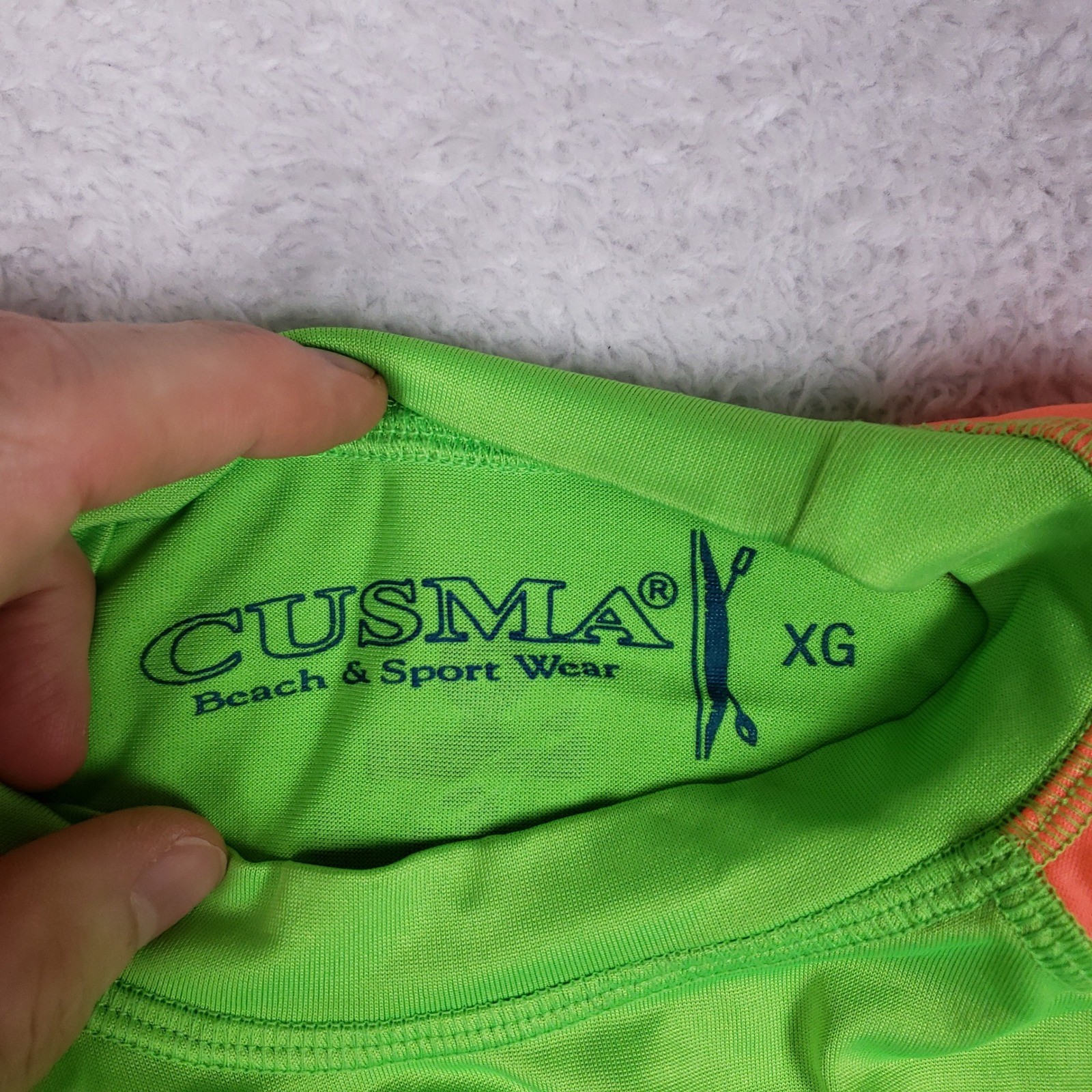 Cusma Rash Guard XG Long Sleeve Neon Green Orange Anchor UPF 50 Y2K Surf