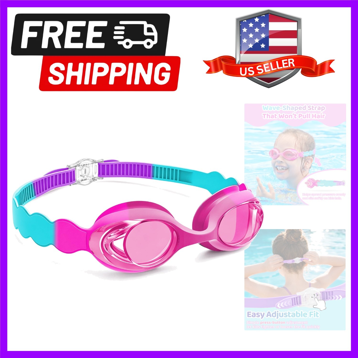Kids Swim Goggles with Fabric Strap No Tangle Pain-Free, Anti-Fog Swimming Po…