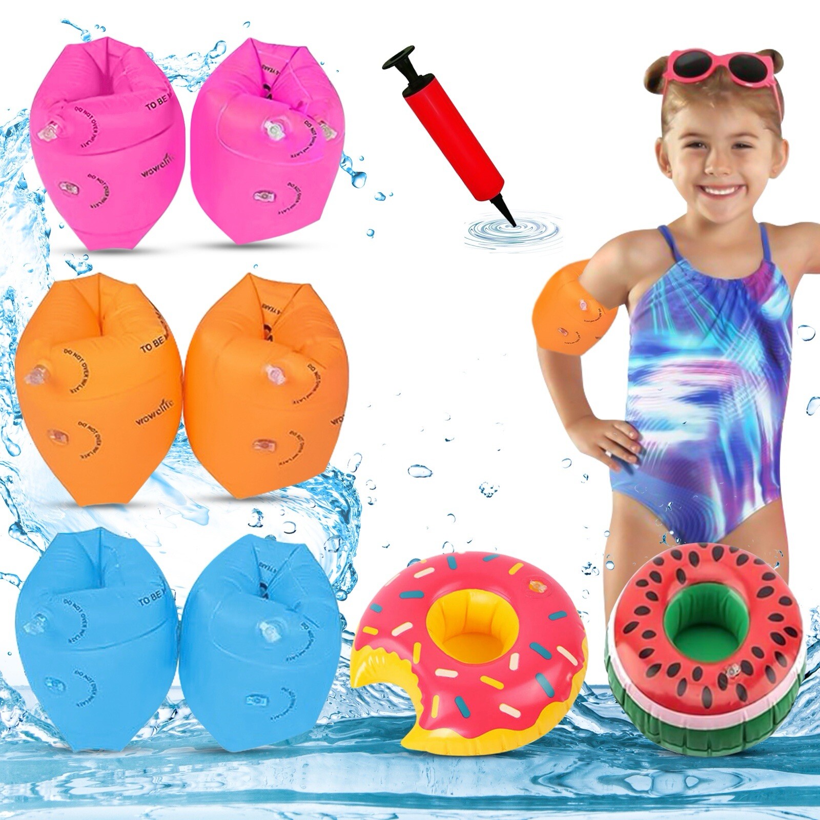 3 Pack Arm Floaties Kids 6-12Yrs Floaties Inflatable Swim Bands Floater Sleeves