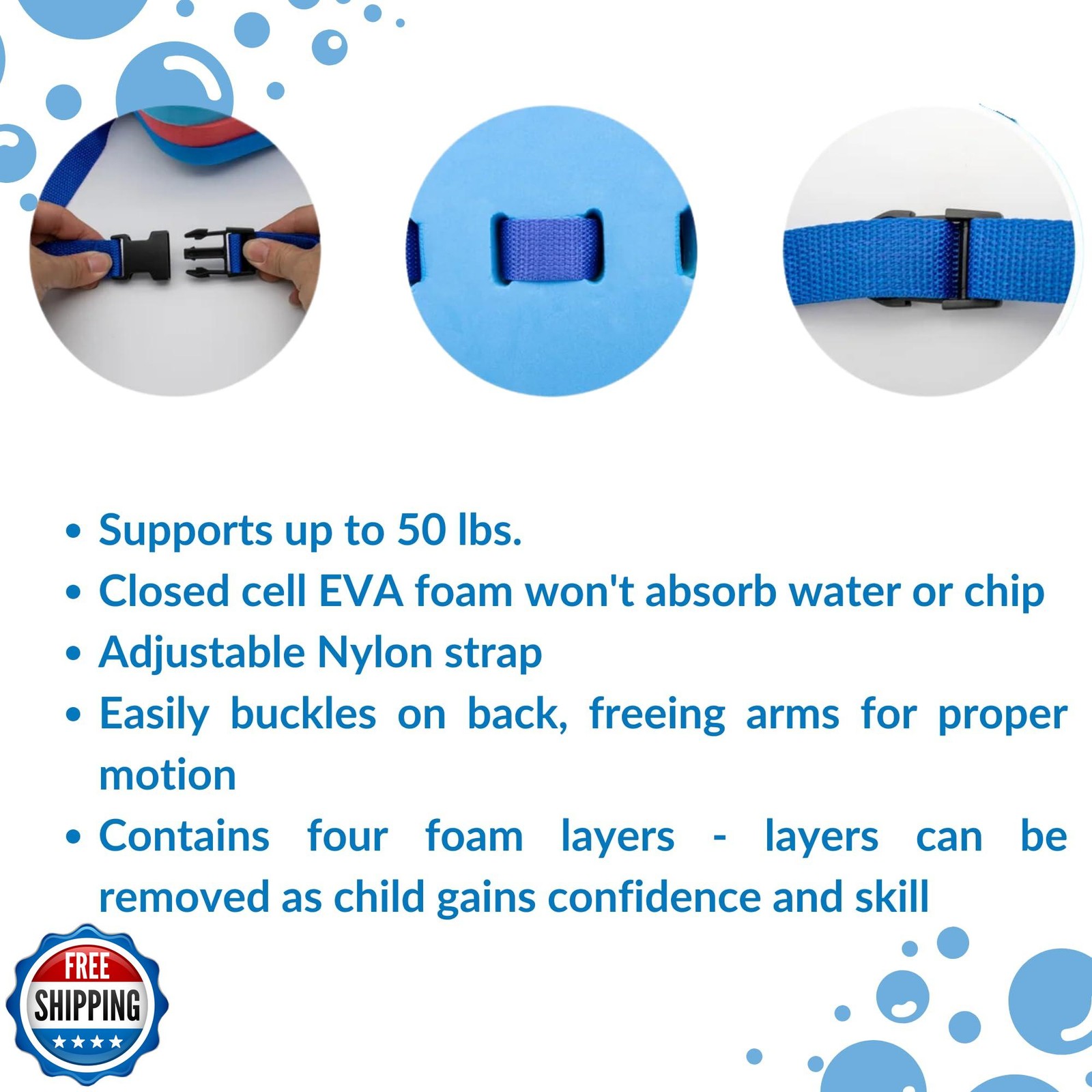 Sporti Progressive Back Float, Swim Belt Bubble Adjustable Belt and Layers, F