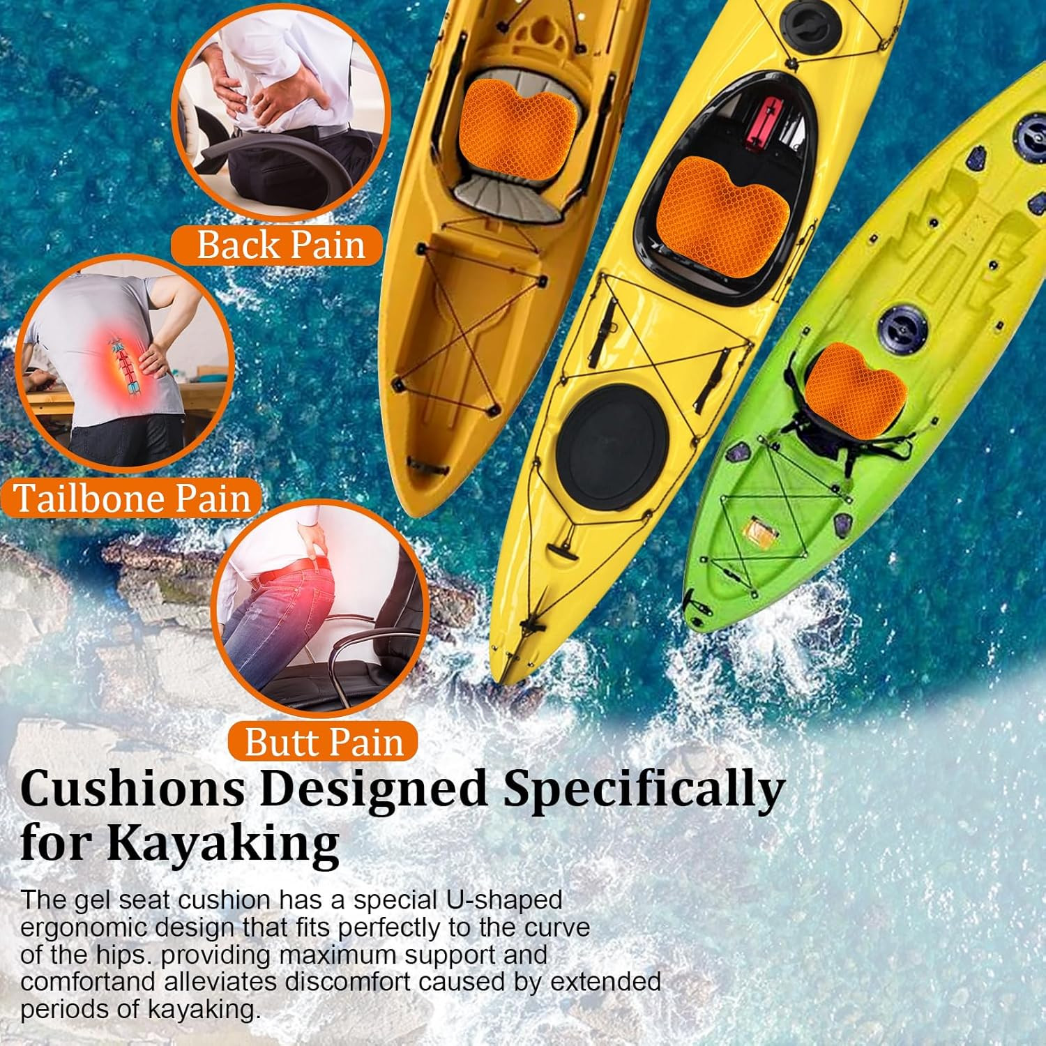 Anti-Slip Kayak Seat Cushion – Waterproof Thicken Gel Boat Kayak Canoe Rowing St