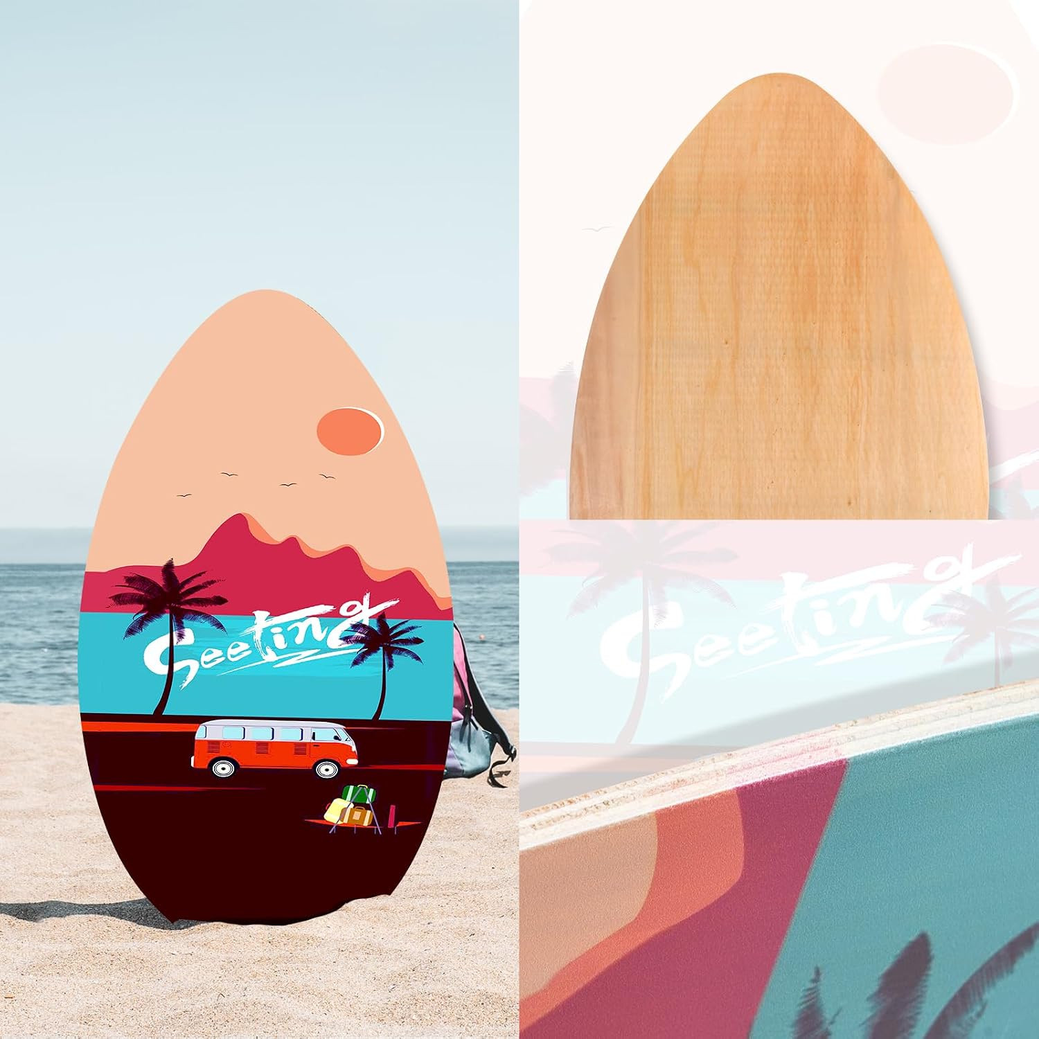 35 Inch Skimboard with High Gloss Coat Wood Skim Board for Beginners,Kids, Teena