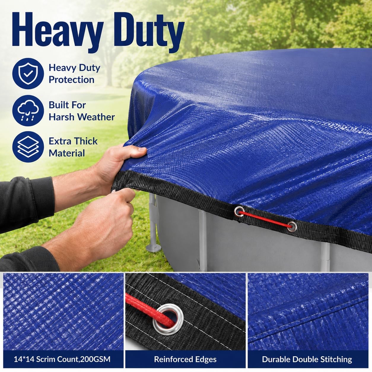 24FT Heavy Duty Pool Cover for Above Ground Pools,200 GSM Tear-Resistant Mate…