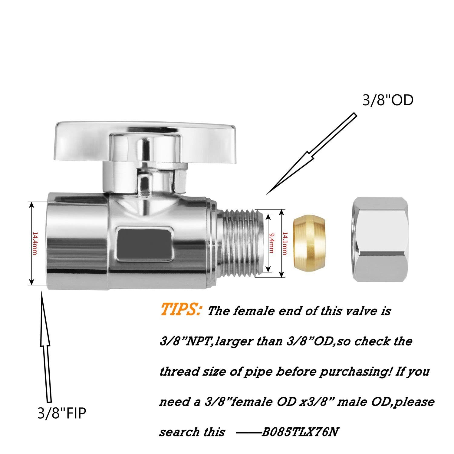 2 Pack Premium Brass Chrome plated 3/8″ FIP Female Thread x 3/8 Inch OD Compr…
