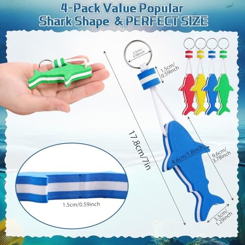 Tondiamo Shark Floating Keychains for Boat Keys Foam 4 Green Blue Red Yellow