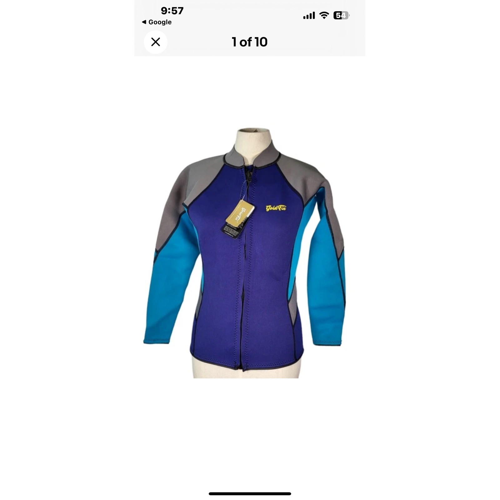 Gold Fin Womens Neoprene Jacket Full Zip Athletic Blue Gray Aqua Small