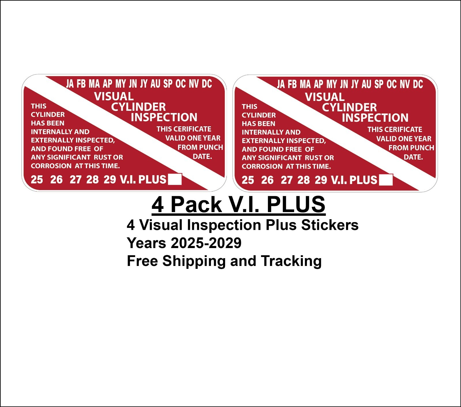 Scuba VISUAL CYLINDER INSPECTION sticker tank certificate 2025-2029 (4 pack p124