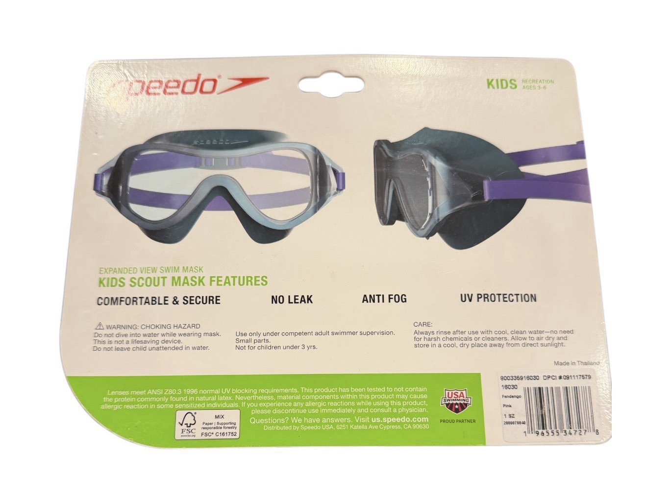 Speedo Kids’ Swim Mask with Fabric Strap – Pink: Ages 3-6 Polycarbonate
