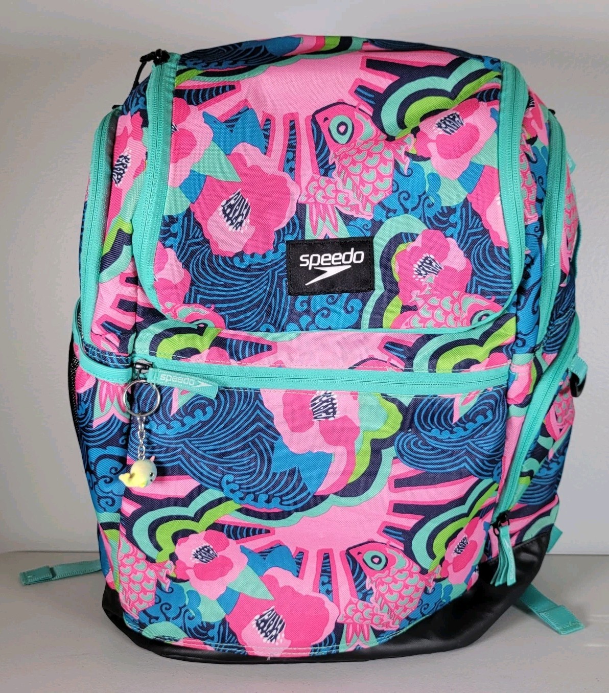 Speedo Teamster 2.0 35L Backpack Swim Gear Bag Floral Pink Blue Fish Pattern