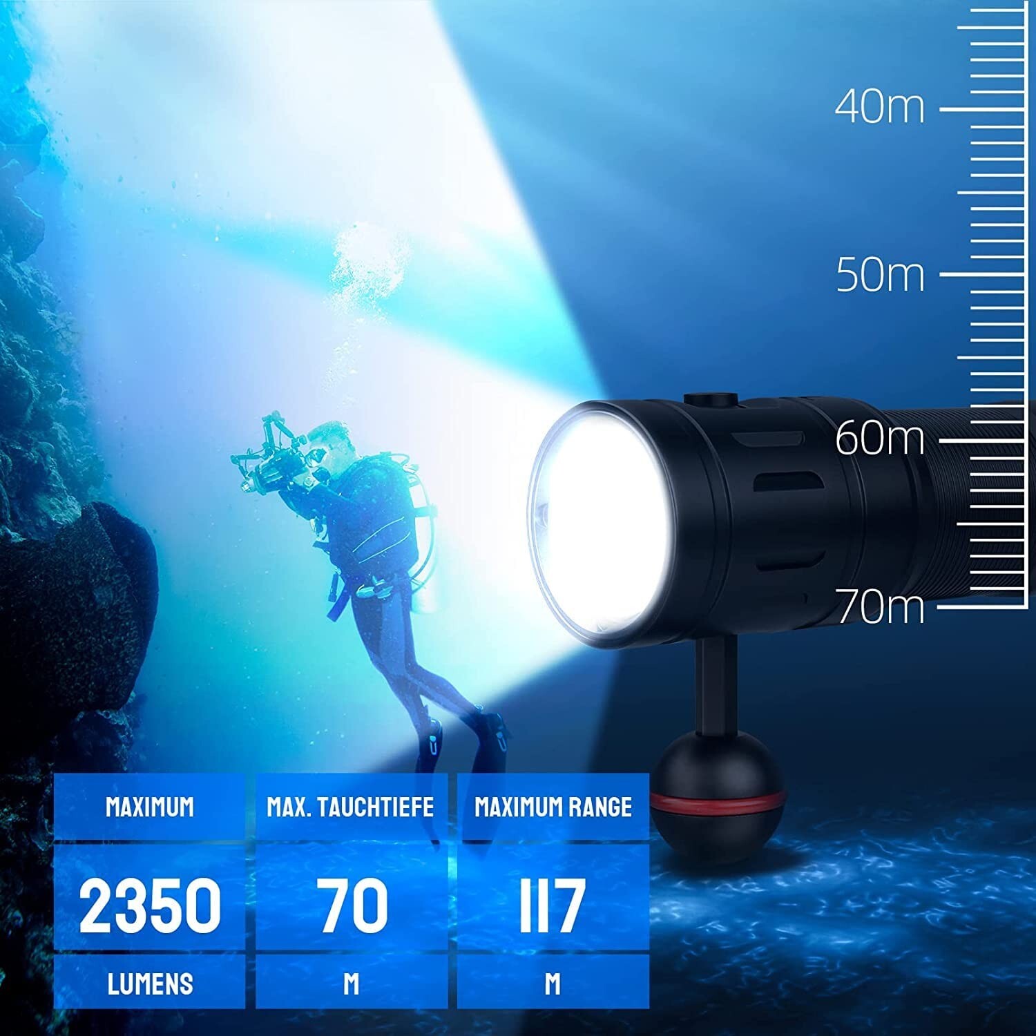 TrustFire DF35 Scuba Diving Light 2350 Lumen Dive Light 100m Snorkeling Light
