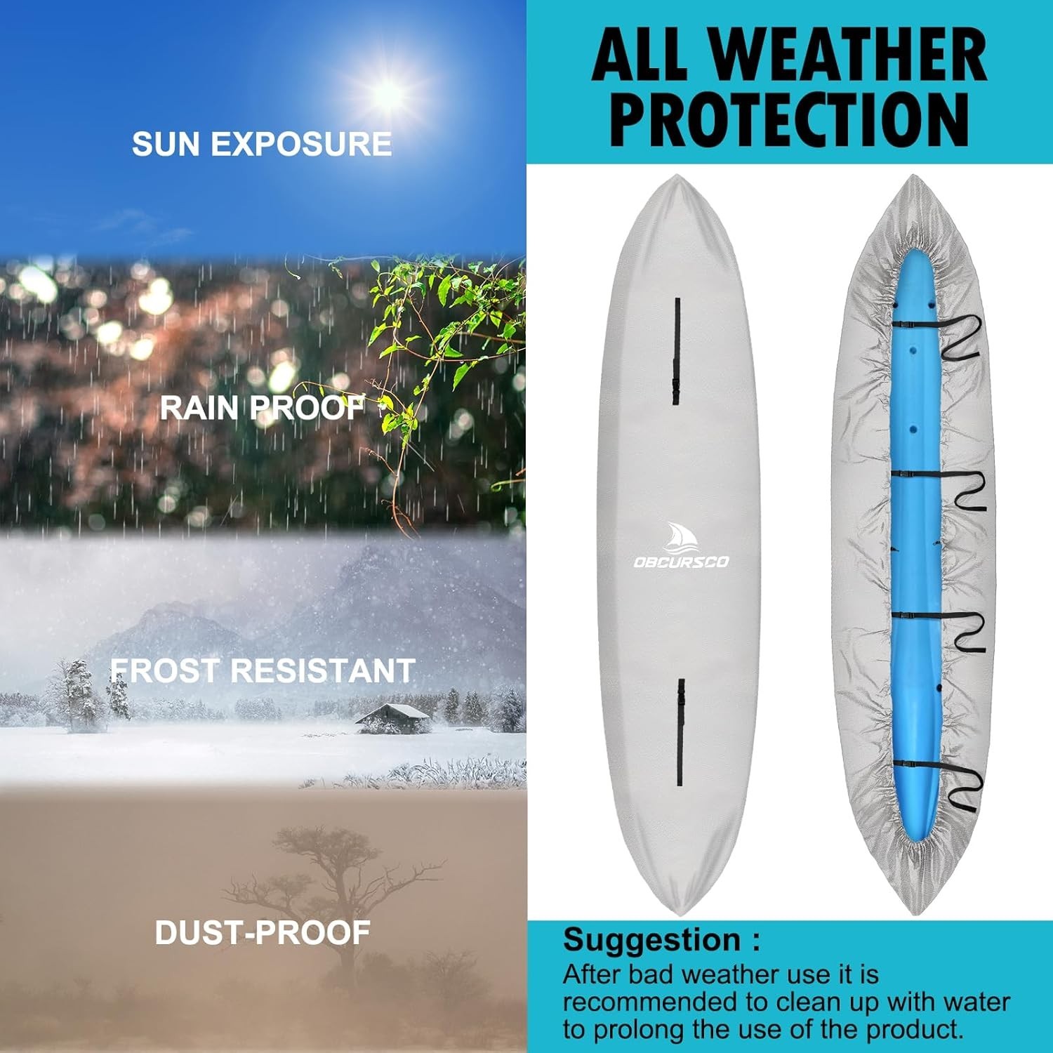 Versatile 600D Kayak Cover 10.8-12FT, Waterproof & UV-Proof for All Conditions