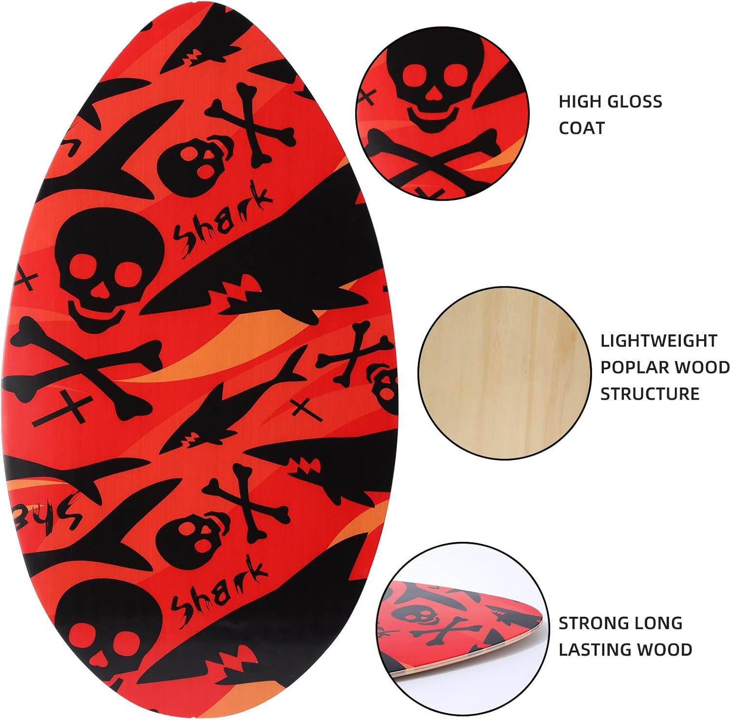 Skimboard 35 Inch Skim Boards for Beach Adults ＆ Kids, High Gloss Coat Wooden Sk