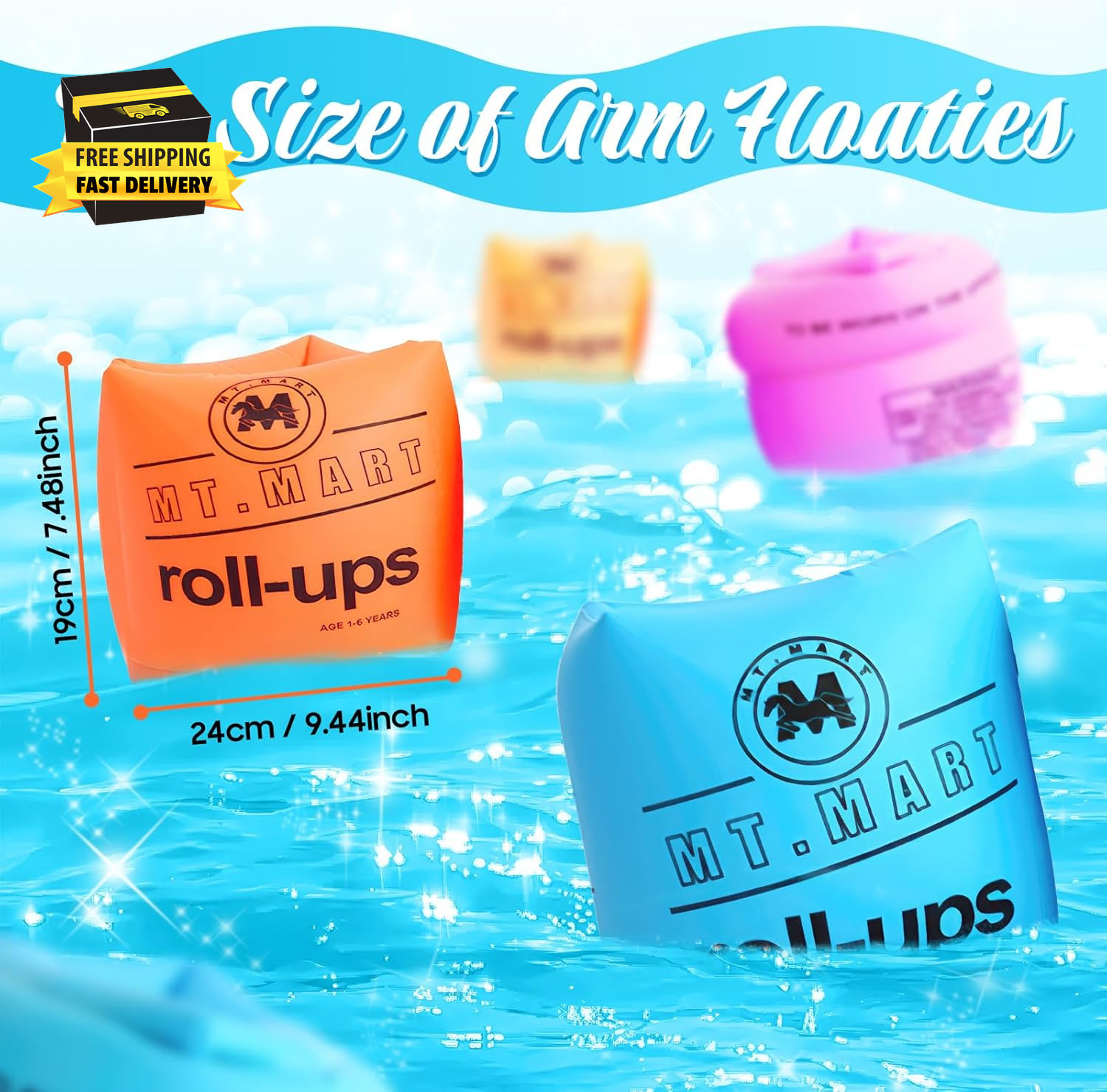 Inflatable Arm Floaties – Water Wings Swim Arm Bands Floatation Floaties, PVC Po