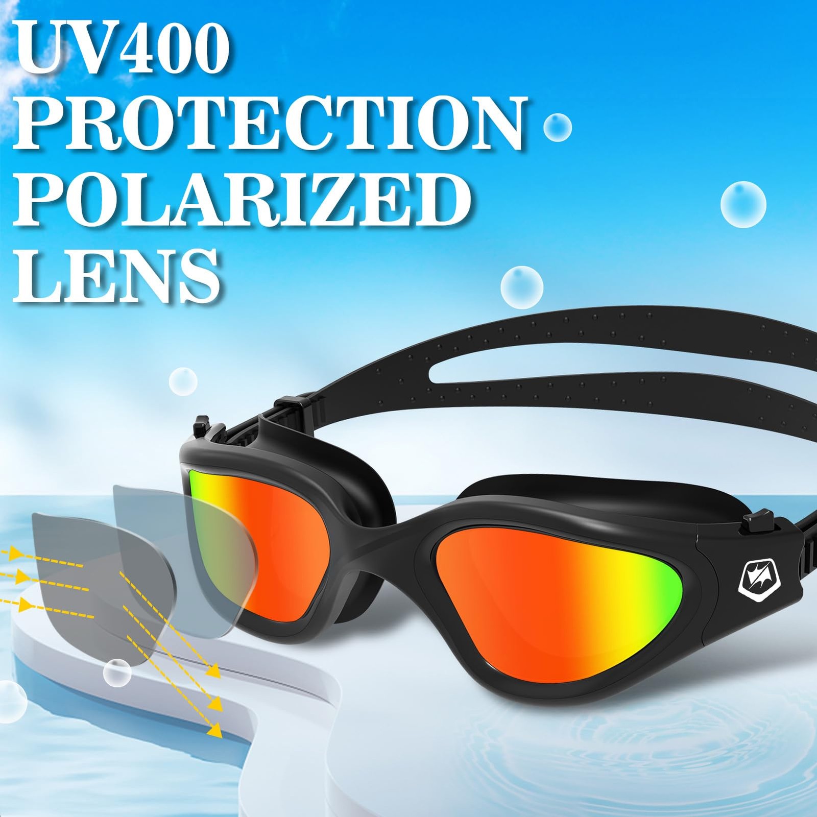 WIN.MAX Swimming Goggles Swim Pool average size, All Black-polarize-red