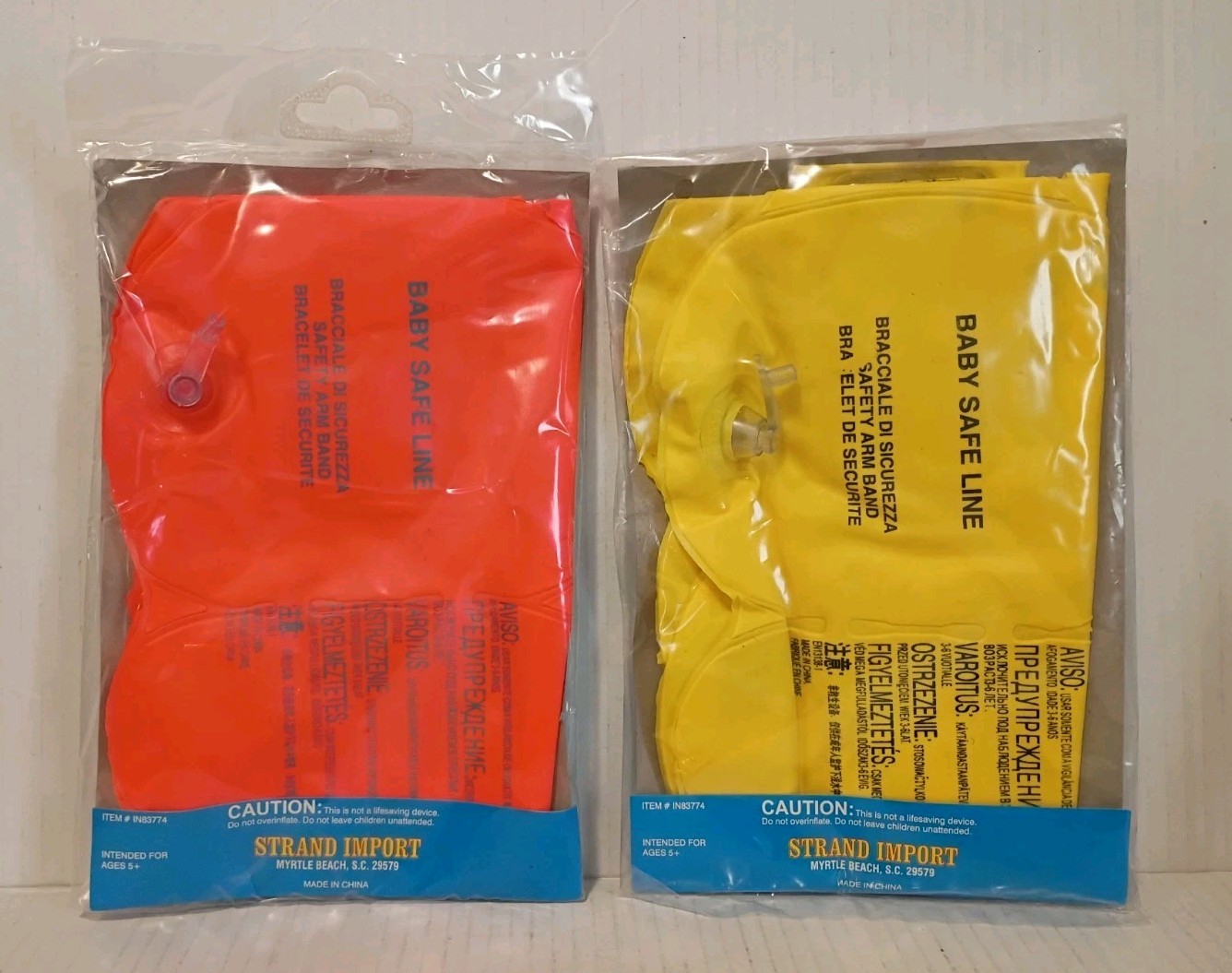 Vintage STRAND Inflatable Swim Arm Bands 9×8″ For Ages 5+ Orange & Yellow – NOS