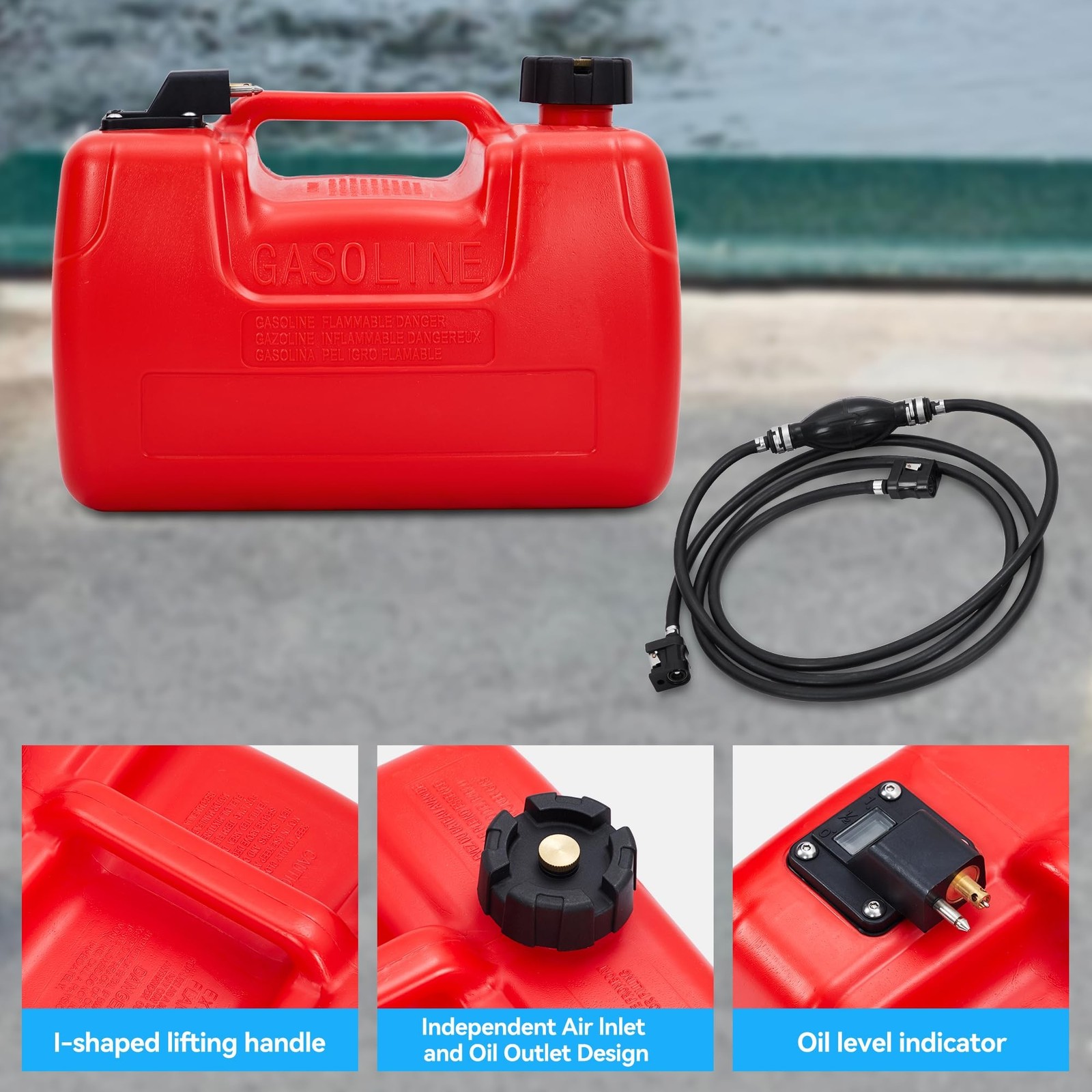 Marine Tank, 3 Gallon Marine Boat Transfer Tank with 9.8ft Hose, I-Shaped Han…